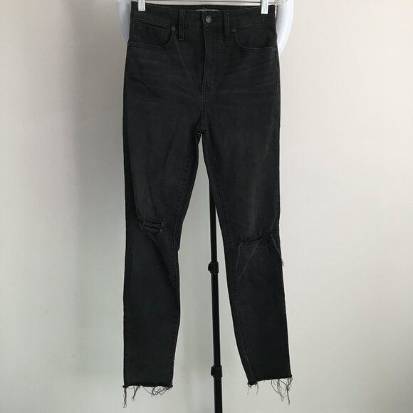 MADEWELL 5 Pocket Black Wash Curvy High Rise Raw Hem Distressed Skinny Jeans - Picture 5 of 14